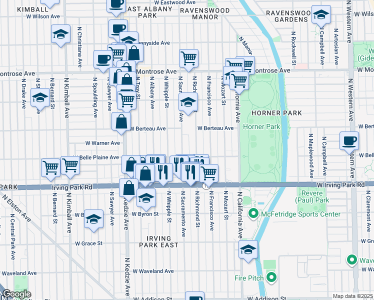 map of restaurants, bars, coffee shops, grocery stores, and more near in Chicago