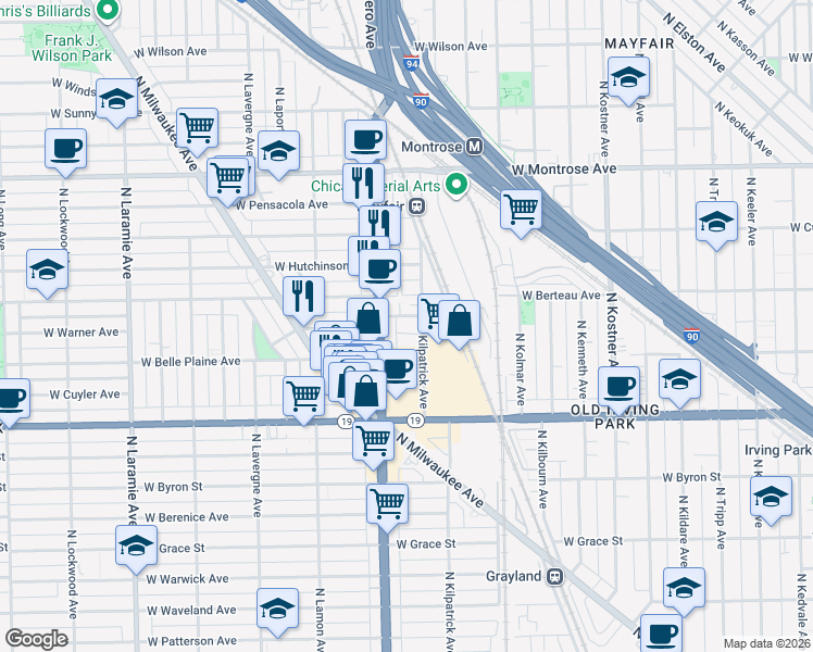 map of restaurants, bars, coffee shops, grocery stores, and more near in Chicago