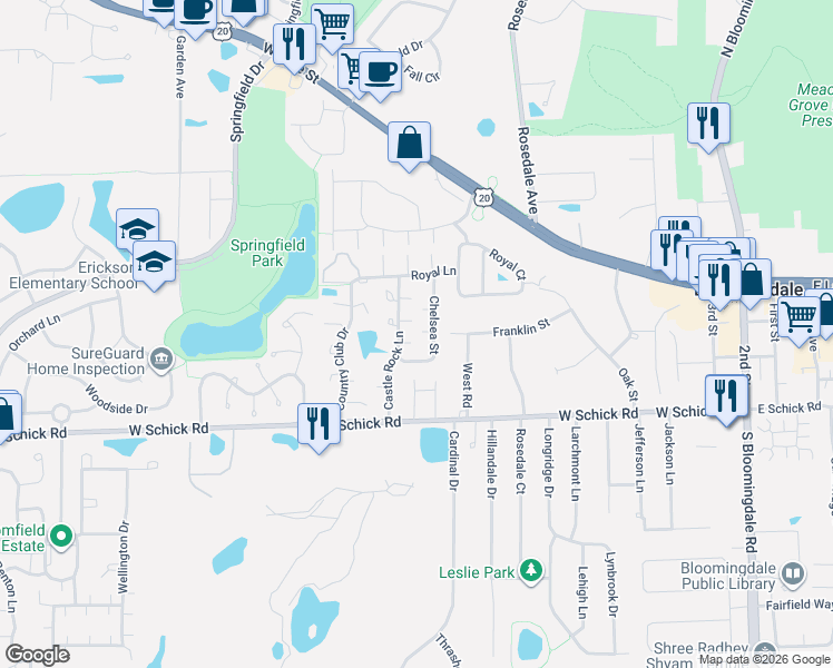 map of restaurants, bars, coffee shops, grocery stores, and more near 64 Chelsea Street in Bloomingdale