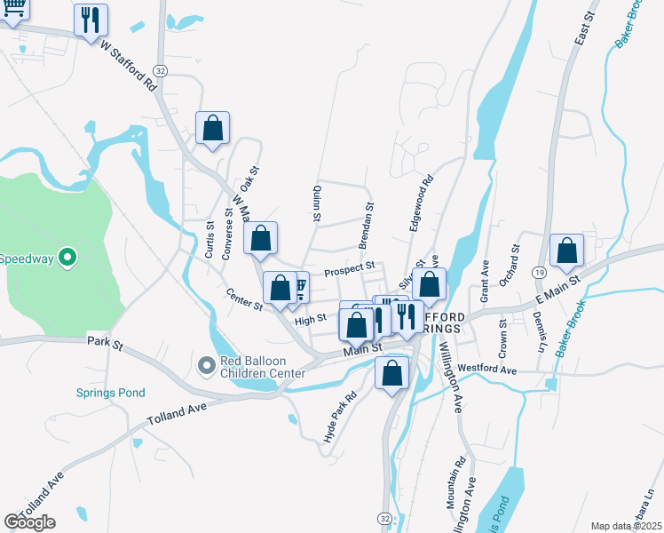 map of restaurants, bars, coffee shops, grocery stores, and more near 16 Bellrose Street in Stafford