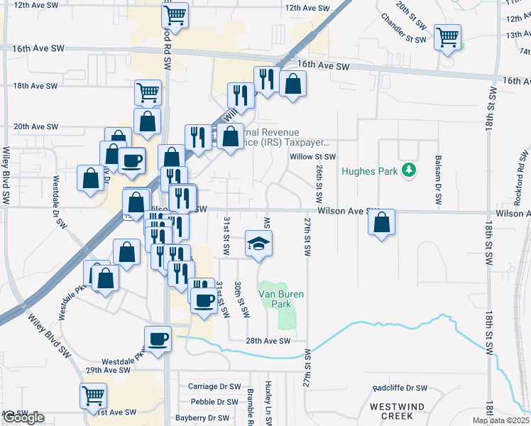 map of restaurants, bars, coffee shops, grocery stores, and more near 2215 29th Street Southwest in Cedar Rapids