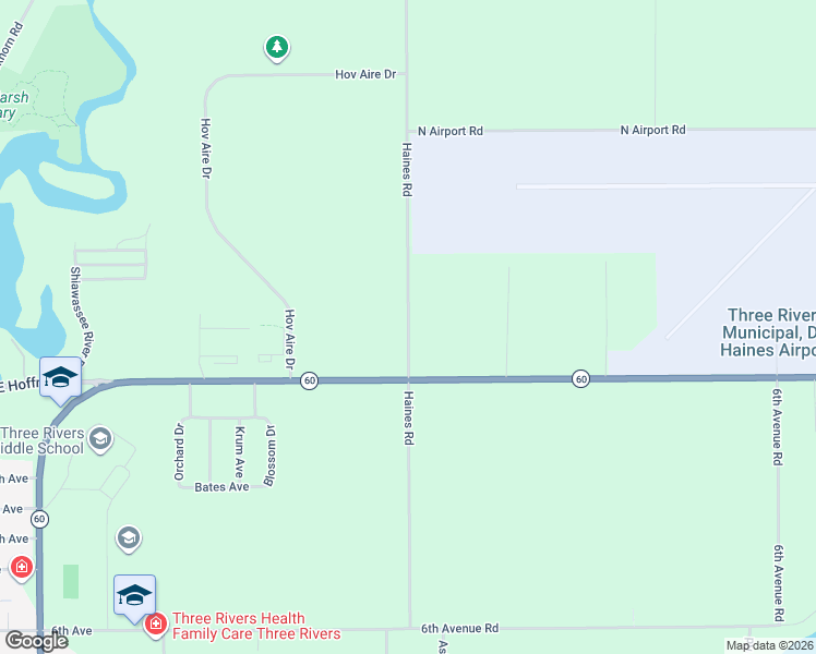 map of restaurants, bars, coffee shops, grocery stores, and more near 57894 Haines Road in Three Rivers