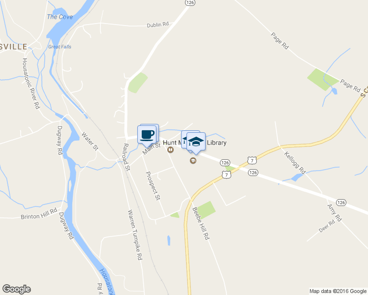 map of restaurants, bars, coffee shops, grocery stores, and more near 47 Main St in Canaan