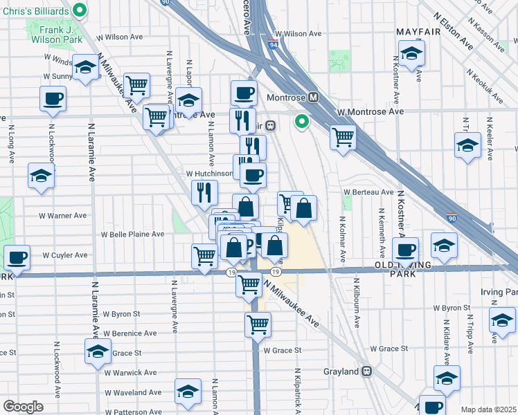 map of restaurants, bars, coffee shops, grocery stores, and more near in Chicago