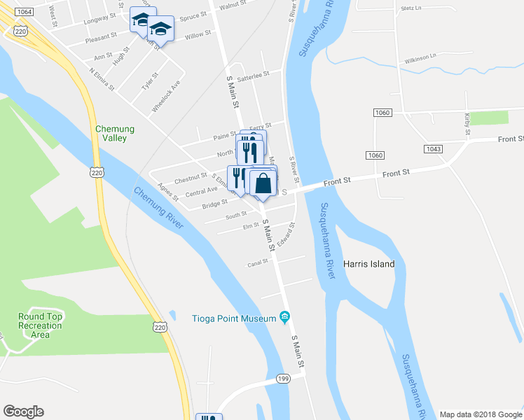 map of restaurants, bars, coffee shops, grocery stores, and more near 225 South Main Street in Athens