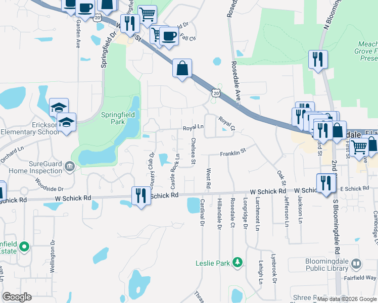 map of restaurants, bars, coffee shops, grocery stores, and more near 64 Chelsea Street in Bloomingdale