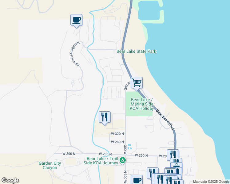 map of restaurants, bars, coffee shops, grocery stores, and more near 559 Blue Lake St in Garden City