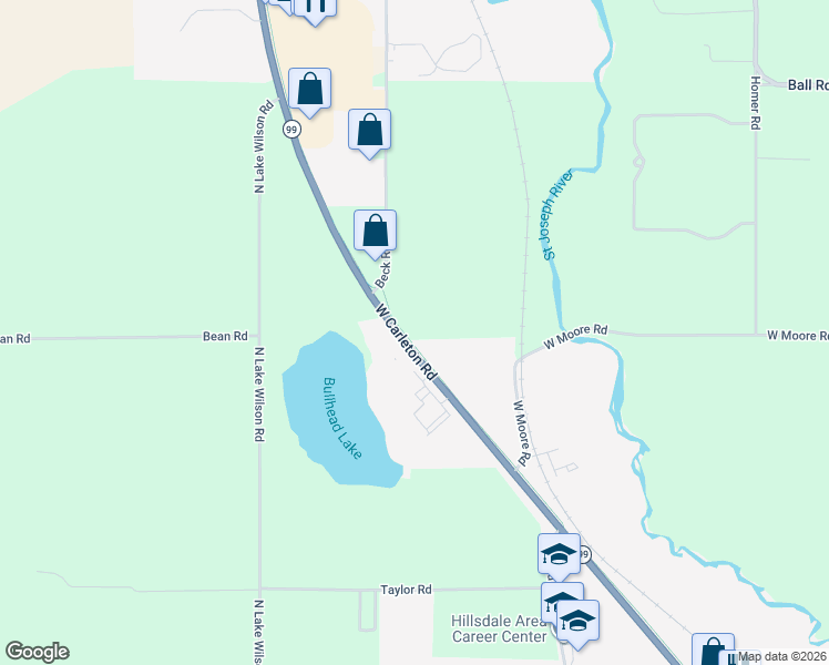 map of restaurants, bars, coffee shops, grocery stores, and more near 3780 West Carleton Road in Hillsdale
