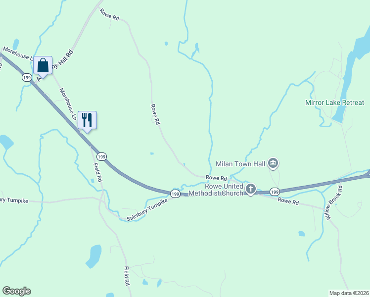 map of restaurants, bars, coffee shops, grocery stores, and more near 148 Rowe Road in Red Hook