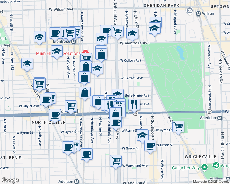 map of restaurants, bars, coffee shops, grocery stores, and more near 4109 North Ashland Avenue in Chicago