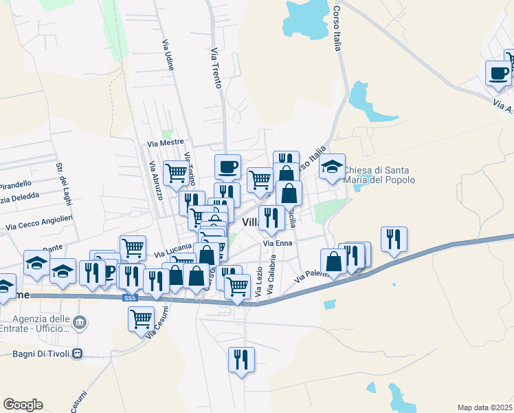 map of restaurants, bars, coffee shops, grocery stores, and more near 242 Corso Italia in Villalba