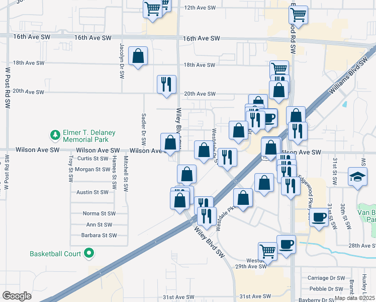 map of restaurants, bars, coffee shops, grocery stores, and more near 4117 Wilson Avenue Southwest in Cedar Rapids