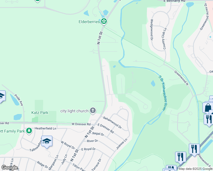 map of restaurants, bars, coffee shops, grocery stores, and more near 2529 James Court in DeKalb