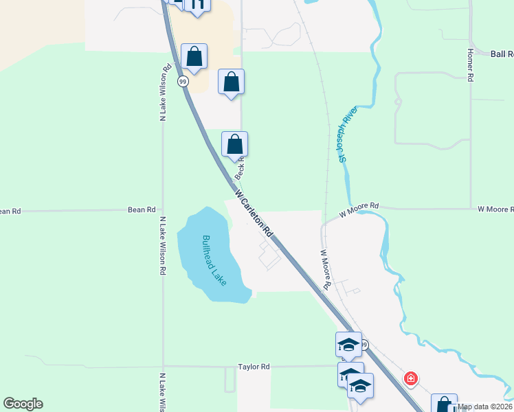 map of restaurants, bars, coffee shops, grocery stores, and more near 3780 West Carleton Road in Hillsdale