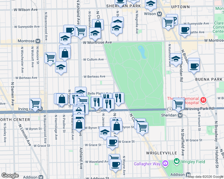 map of restaurants, bars, coffee shops, grocery stores, and more near 4108 North Southport Avenue in Chicago