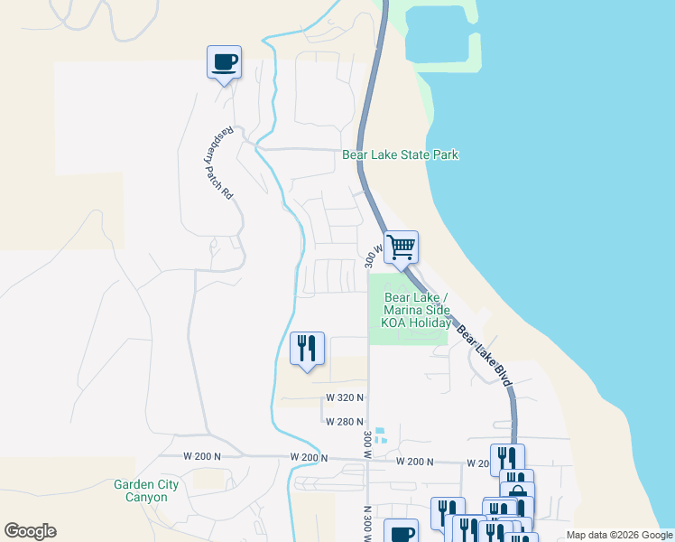 map of restaurants, bars, coffee shops, grocery stores, and more near 565 Blue Lake St in Garden City