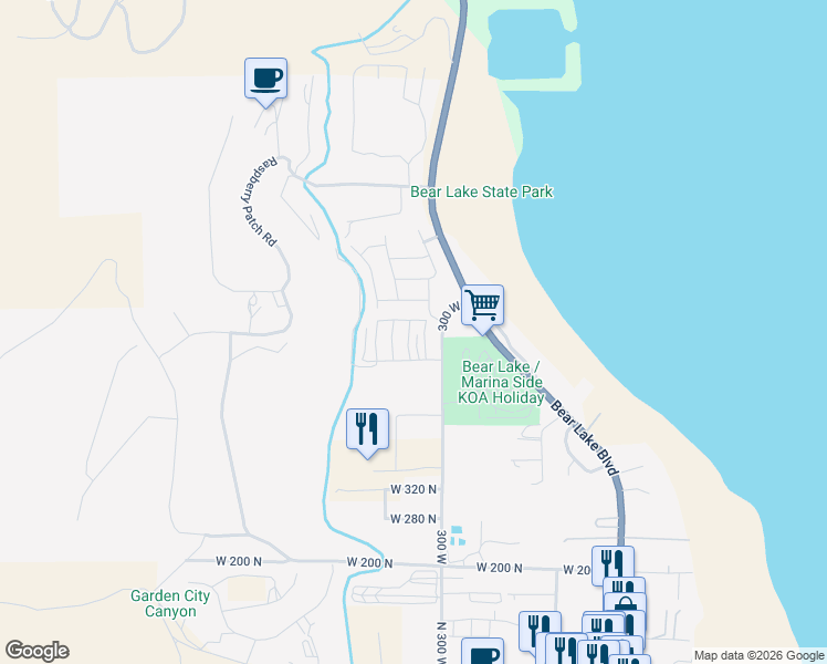 map of restaurants, bars, coffee shops, grocery stores, and more near 568 Blue Lake St in Garden City