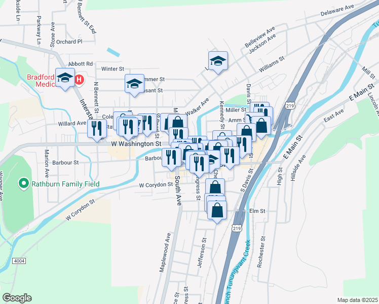map of restaurants, bars, coffee shops, grocery stores, and more near 20 Mechanic Street in Bradford