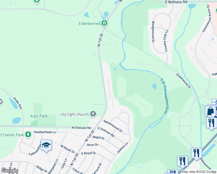 map of restaurants, bars, coffee shops, grocery stores, and more near 2529 James Court in DeKalb