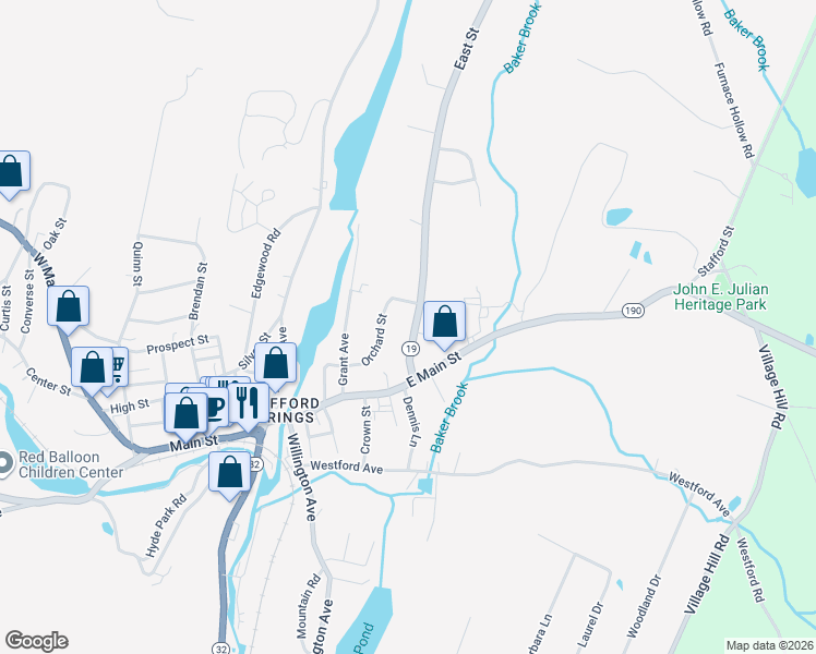 map of restaurants, bars, coffee shops, grocery stores, and more near 12 East Street in Stafford