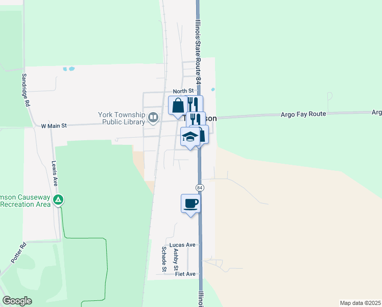 map of restaurants, bars, coffee shops, grocery stores, and more near 801 South Street in Thomson