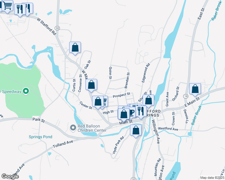 map of restaurants, bars, coffee shops, grocery stores, and more near 16 Bellrose Street in Stafford