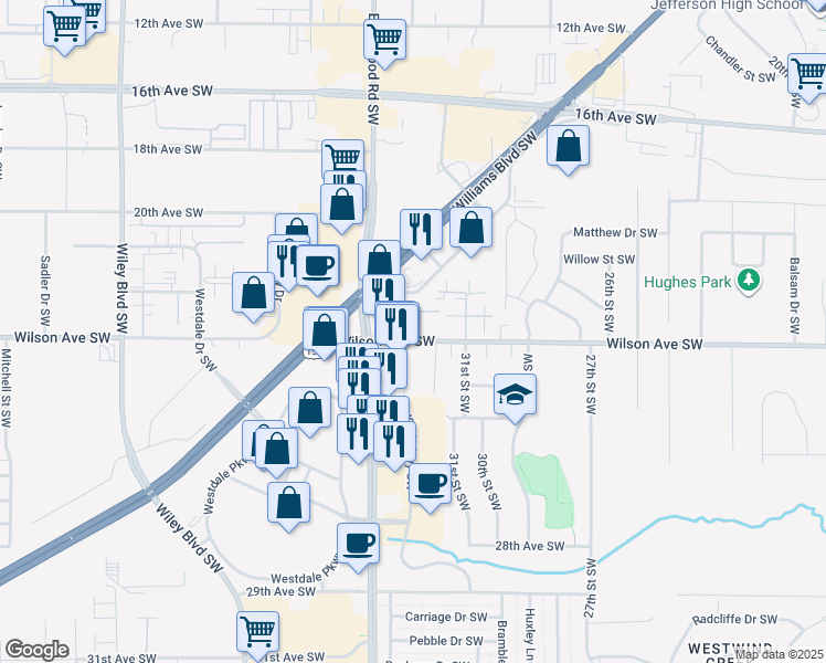 map of restaurants, bars, coffee shops, grocery stores, and more near 2219 Kenrich Drive Southwest in Cedar Rapids