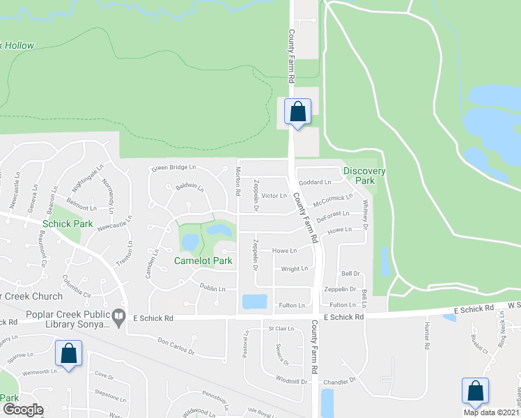 map of restaurants, bars, coffee shops, grocery stores, and more near 4675 Zeppelin Drive in Hanover Park