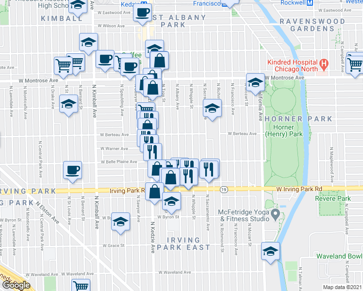 map of restaurants, bars, coffee shops, grocery stores, and more near in Chicago