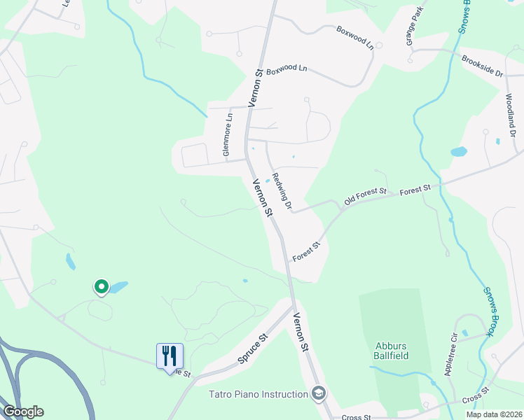 map of restaurants, bars, coffee shops, grocery stores, and more near 547 Vernon Street in Bridgewater