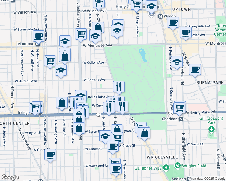 map of restaurants, bars, coffee shops, grocery stores, and more near 4108 North Southport Avenue in Chicago