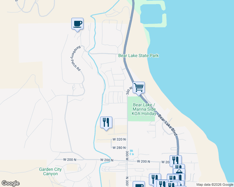map of restaurants, bars, coffee shops, grocery stores, and more near 575 Blue Lake St in Garden City
