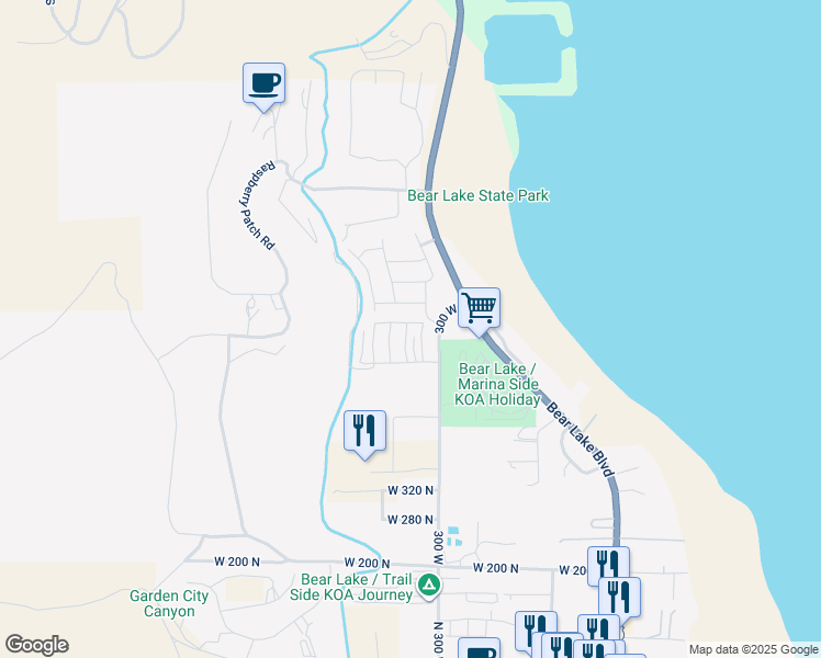 map of restaurants, bars, coffee shops, grocery stores, and more near 576 Blue Lake St in Garden City