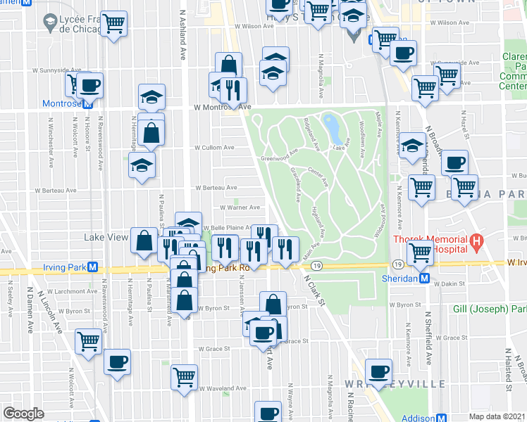 map of restaurants, bars, coffee shops, grocery stores, and more near 4108 North Southport Avenue in Chicago