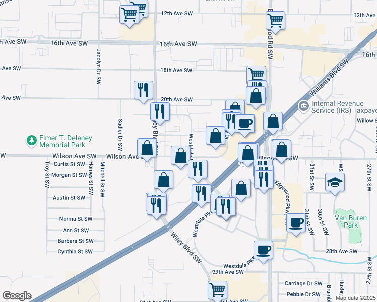 map of restaurants, bars, coffee shops, grocery stores, and more near 4008 Wilson Avenue Southwest in Cedar Rapids