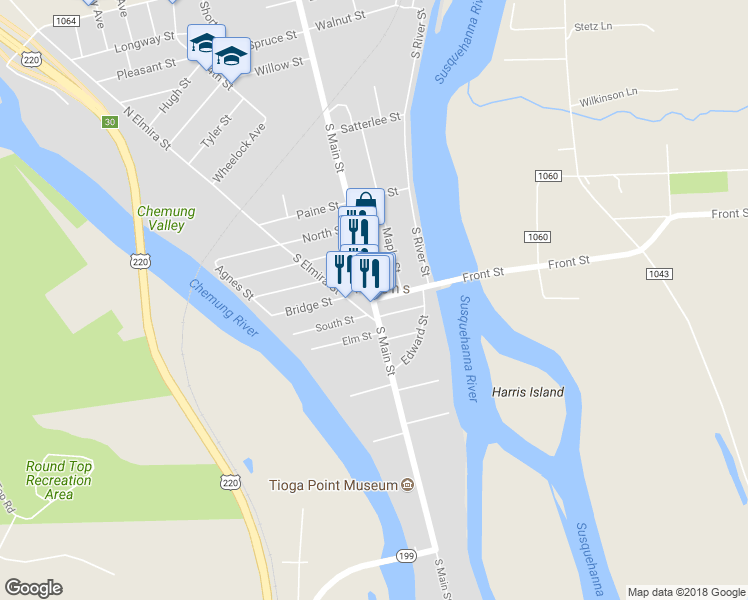 map of restaurants, bars, coffee shops, grocery stores, and more near 232 South Main Street in Athens