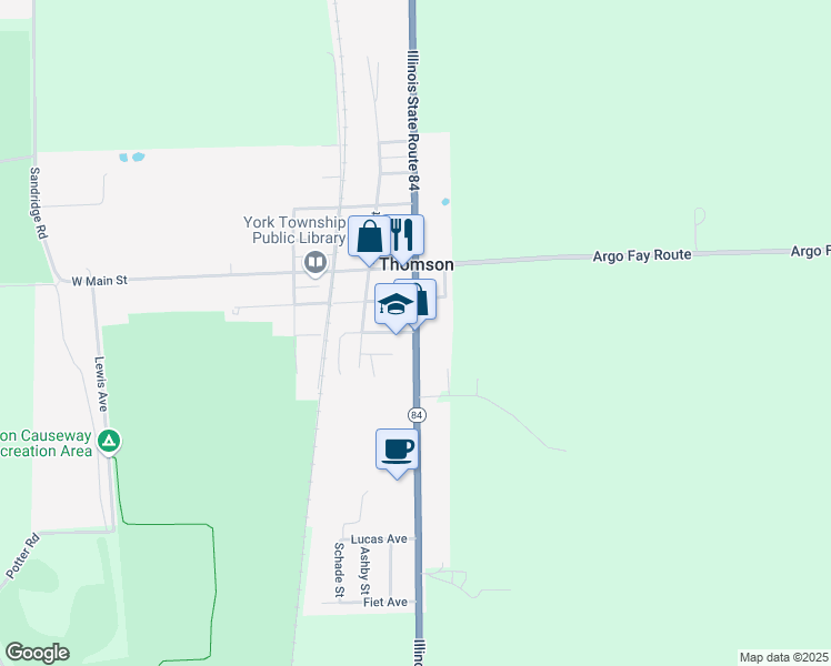 map of restaurants, bars, coffee shops, grocery stores, and more near 801 South Street in Thomson