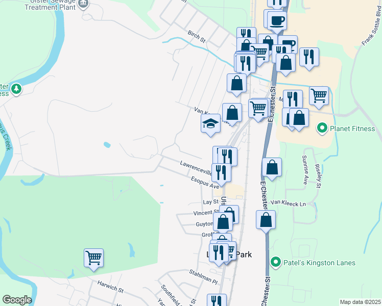 map of restaurants, bars, coffee shops, grocery stores, and more near 50 Lawrenceville Street in Kingston