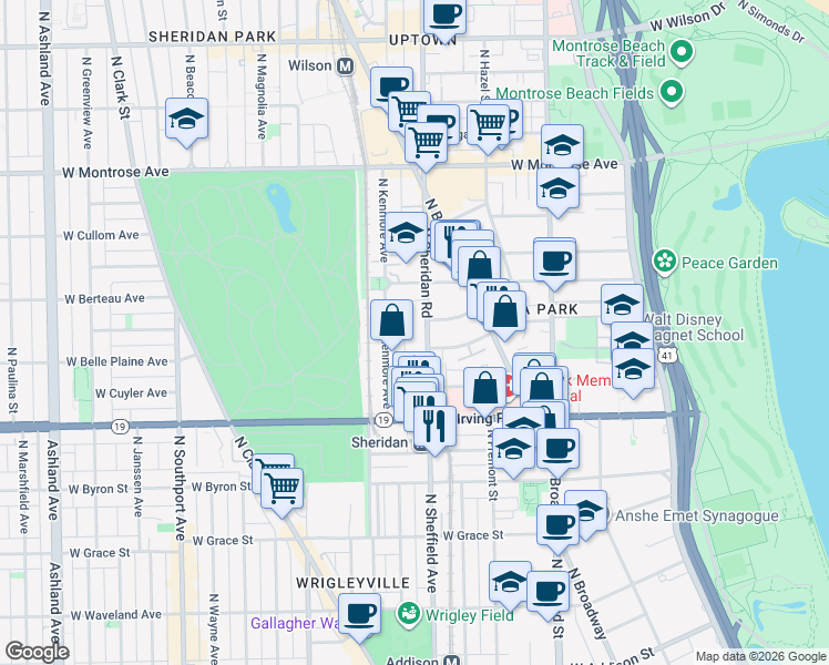 map of restaurants, bars, coffee shops, grocery stores, and more near 4069 North Kenmore Avenue in Chicago
