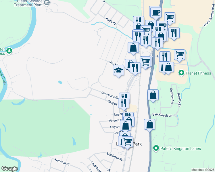 map of restaurants, bars, coffee shops, grocery stores, and more near 4000 Maple Lane in Kingston
