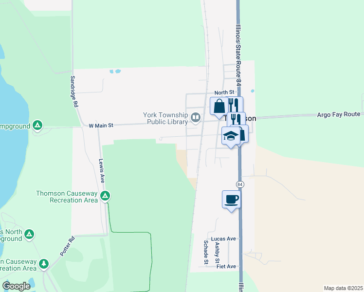 map of restaurants, bars, coffee shops, grocery stores, and more near West Street in Thomson