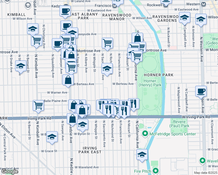 map of restaurants, bars, coffee shops, grocery stores, and more near in Chicago