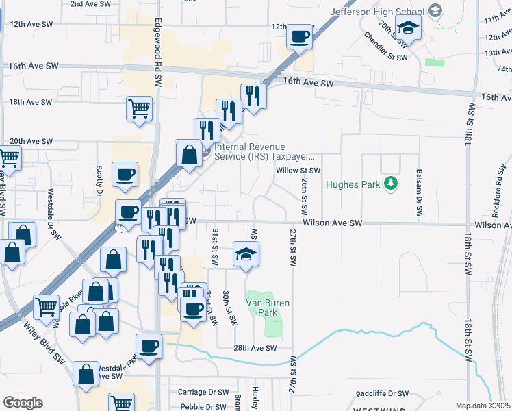 map of restaurants, bars, coffee shops, grocery stores, and more near 2215-2299 29th Street Southwest in Cedar Rapids