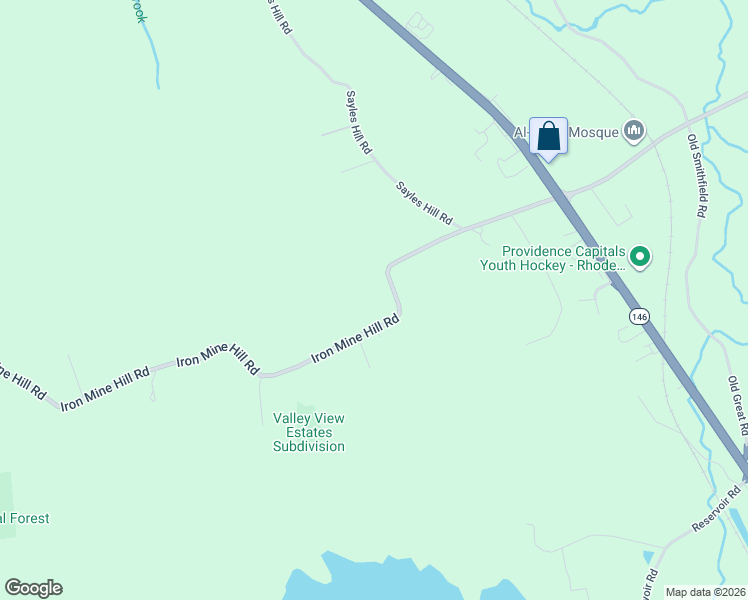 map of restaurants, bars, coffee shops, grocery stores, and more near 308 Iron Mine Hill Road in North Smithfield
