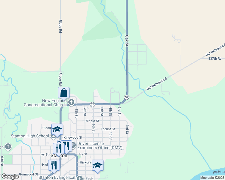 map of restaurants, bars, coffee shops, grocery stores, and more near 1516 4th Street in Stanton