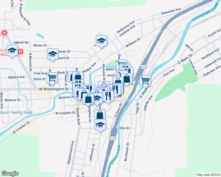 map of restaurants, bars, coffee shops, grocery stores, and more near 56 Forman St in Bradford