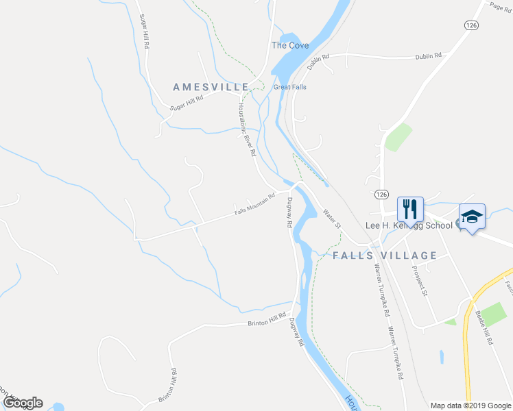 map of restaurants, bars, coffee shops, grocery stores, and more near 9 Falls Mountain Road in Salisbury