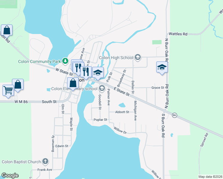 map of restaurants, bars, coffee shops, grocery stores, and more near 403 East State Street in Colon