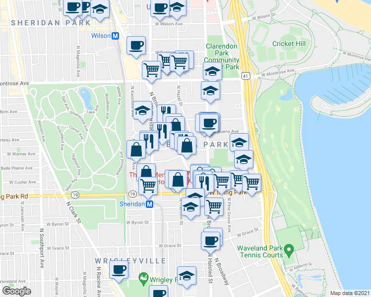 map of restaurants, bars, coffee shops, grocery stores, and more near in Chicago