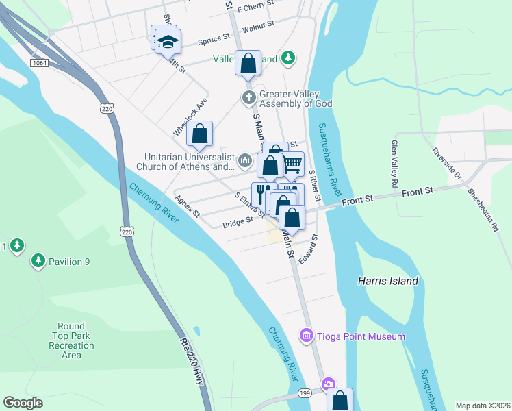 map of restaurants, bars, coffee shops, grocery stores, and more near 117 Central Avenue in Athens